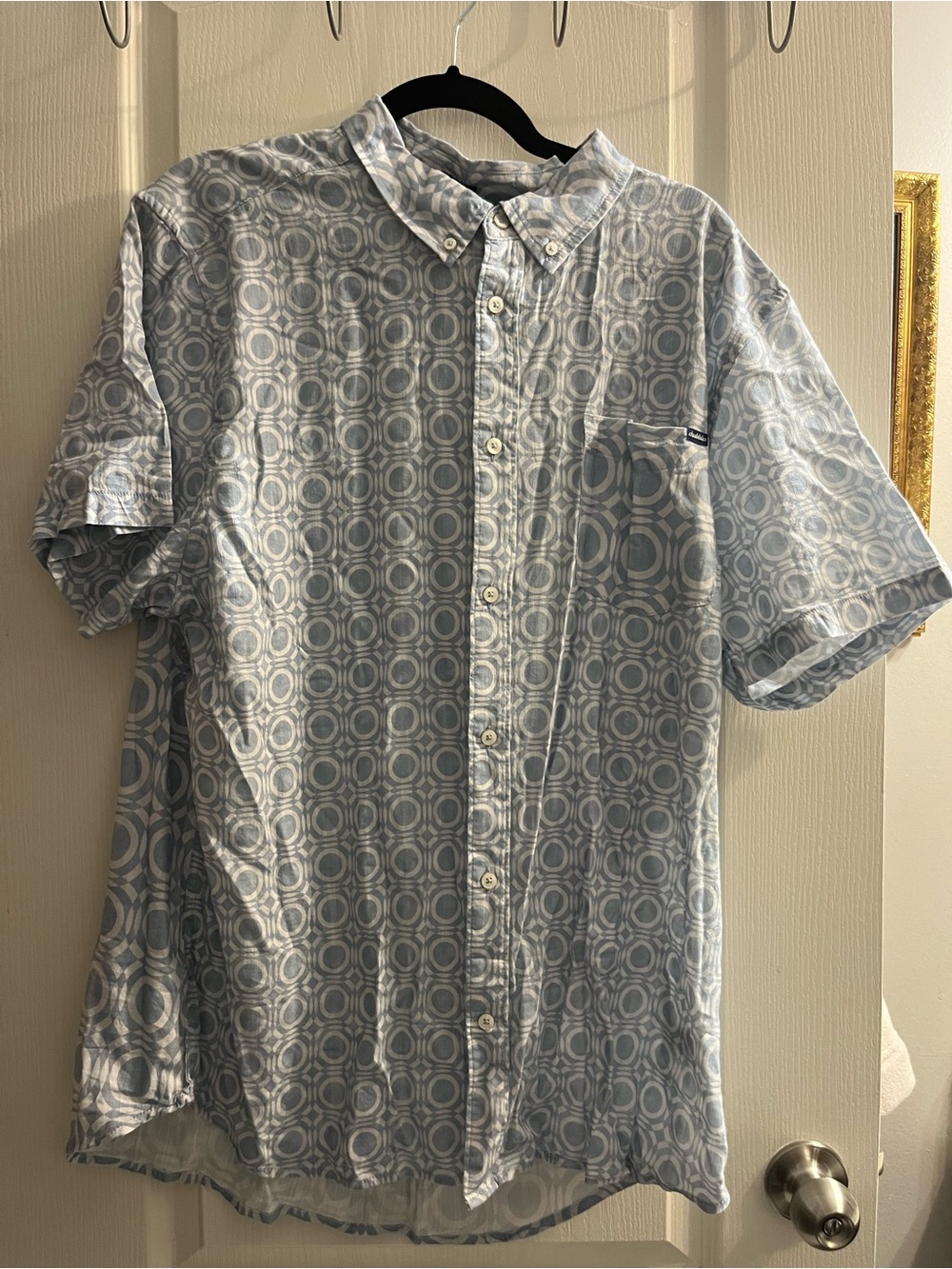 Chubbies Men's XL Geometric Button-Up Shirt Short Sleeve Button-Down Blue White
